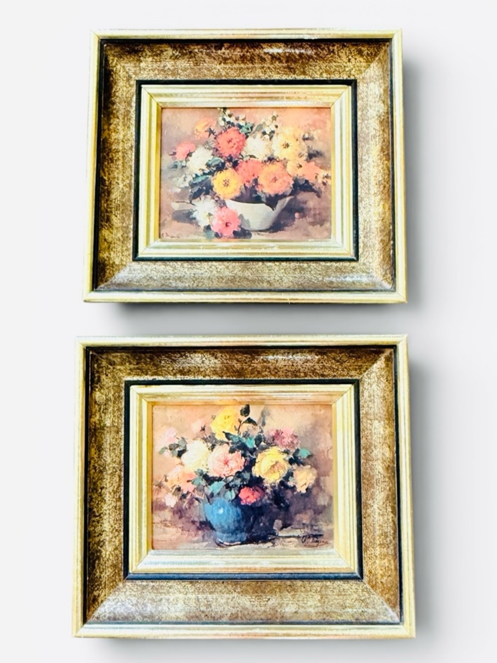 Pair of Vintage Gold wood Framed Floral Still Life Prints
